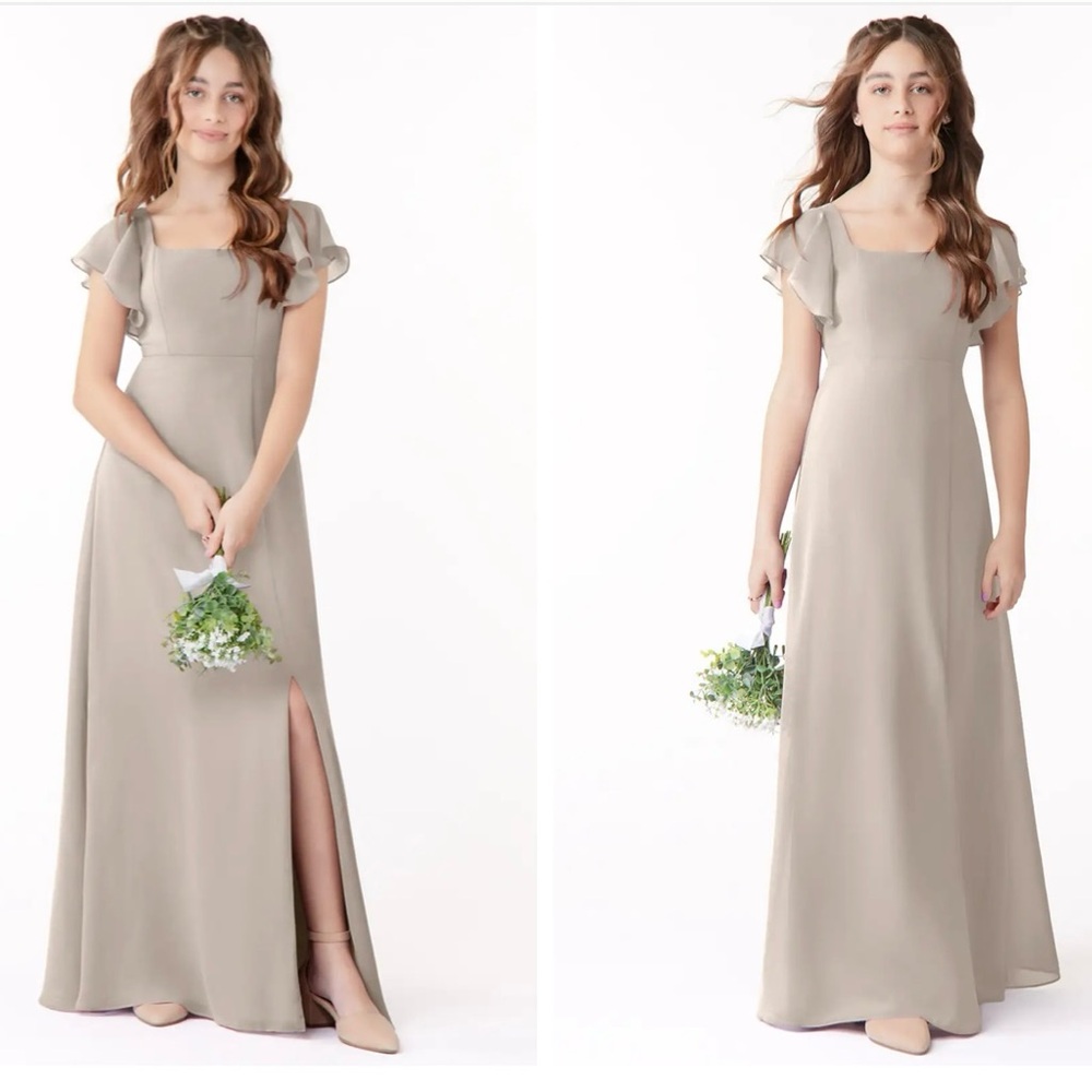 Azazie Gray Flutter Sleeve Gown with Slit (ONLY WORN ONCE)